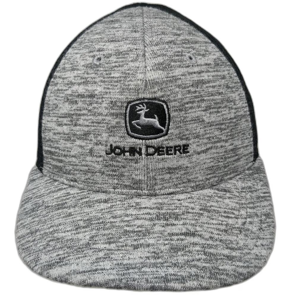 John Deere Baseball Cap Gray Black One Size Mesh Back Heathered Memory Fit Hat